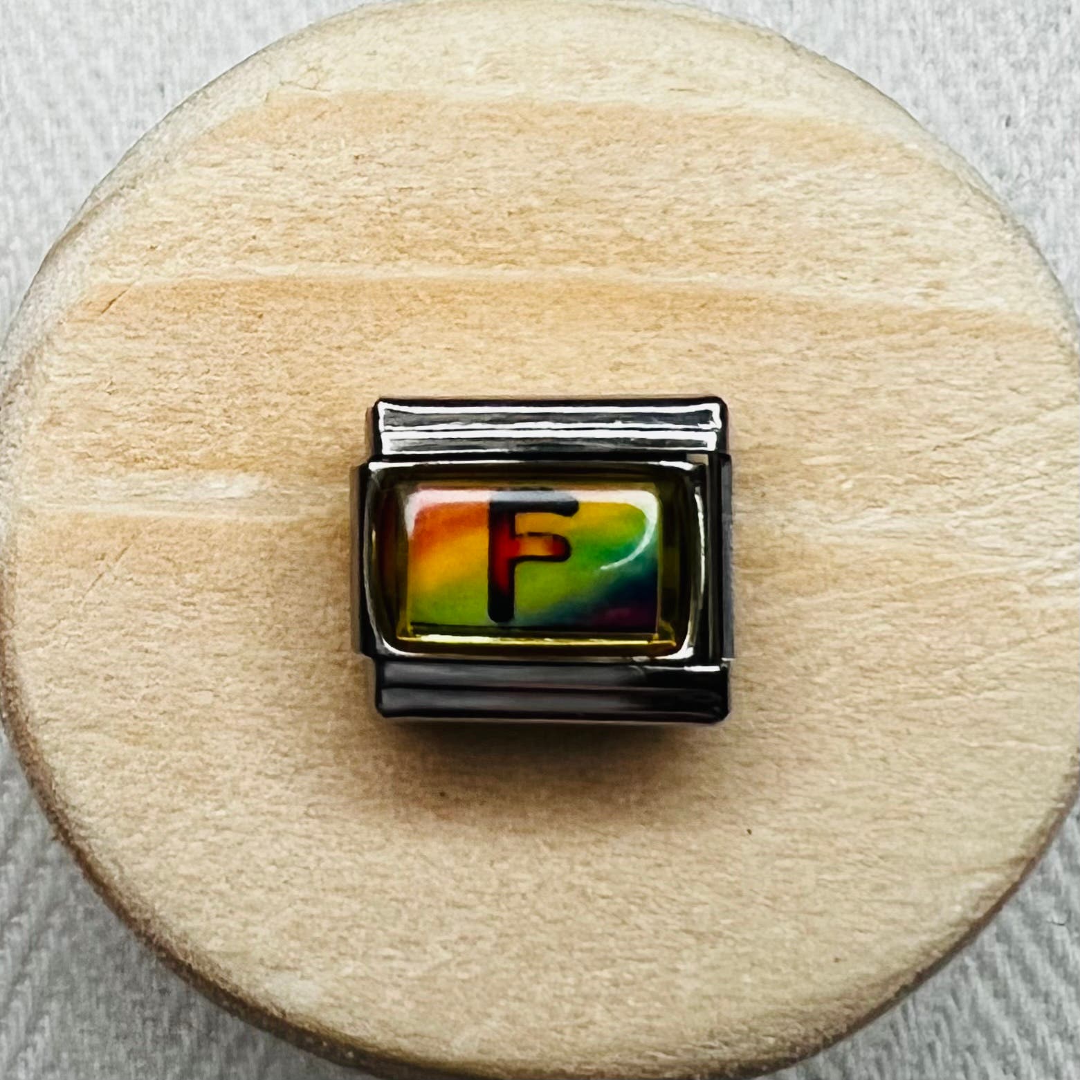 Rainbow Letter F Italian Charm Bracelet Link